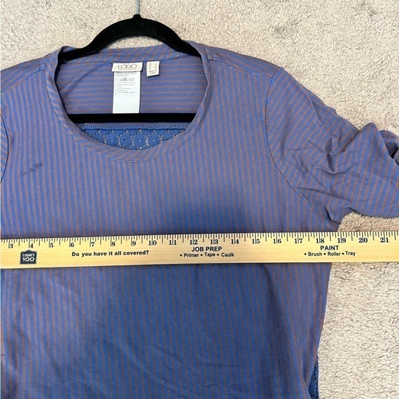 Logo Lori Goldstein Top womens large Tunic Pockets Purple Orange Stripe Shirt - Picture 7 of 8